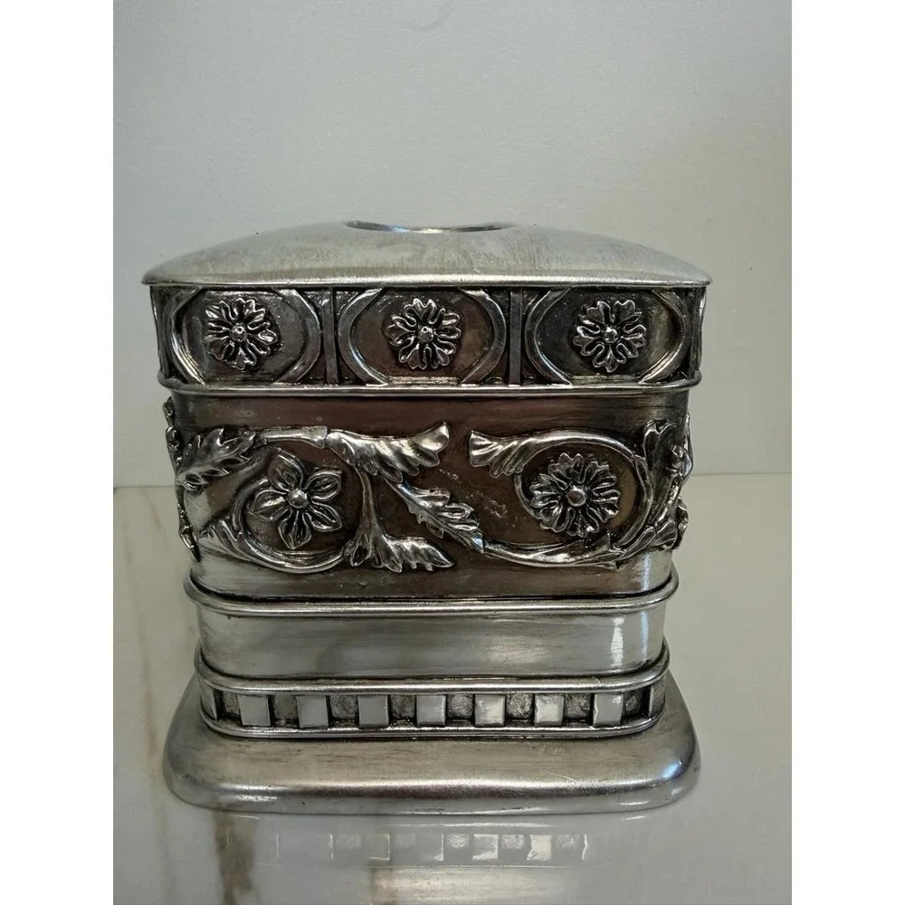 Metallic Finish Embellished Resin Tissue Box Cover Hollywood Regency Repousse